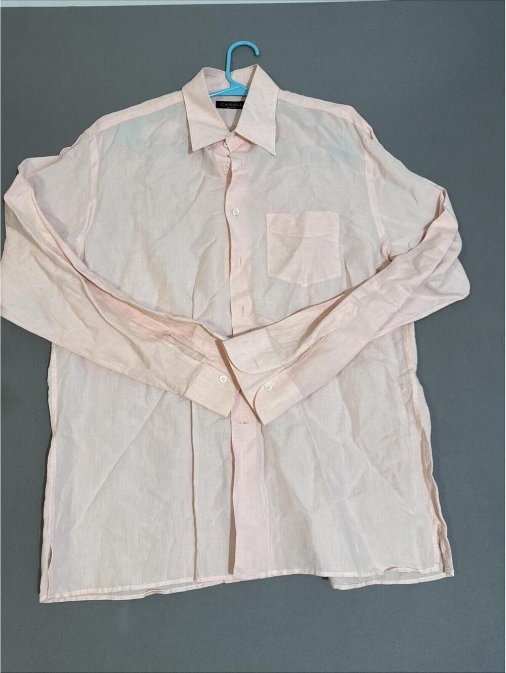 CANALI Shirt XL Extra Large Pink Regular Fit Linen Blend MADE IN ITALY